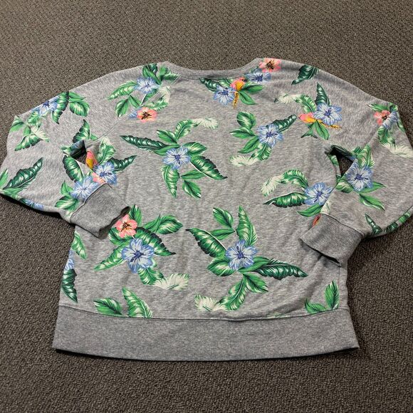 Old Navy Sweater Womens Size M Gray Floral Print Pullover Crew Neck Long Sleeve - Picture 1 of 8